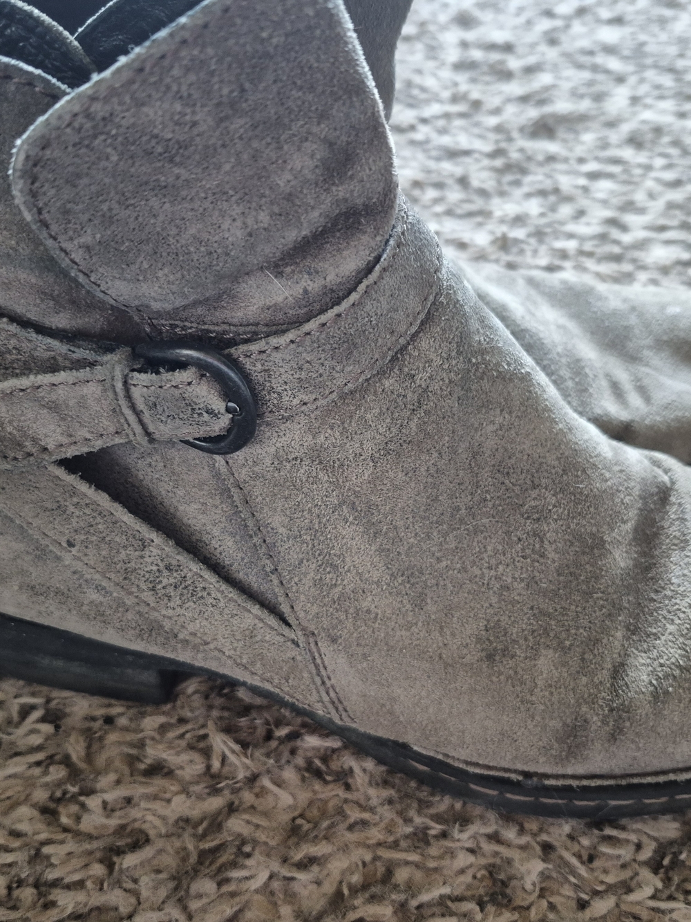 Born Gray Suede Ankle Booties with Buckle Accent